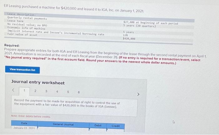 Solved Elf Leasing purchased a machine for $420,000 and | Chegg.com