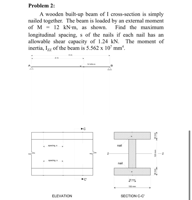 Solved Problem 2: A wooden built-up beam of I cross-section | Chegg.com