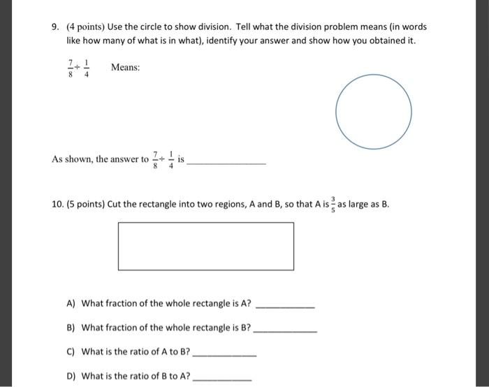 Solved 9. (4 points) Use the circle to show division. Tell | Chegg.com