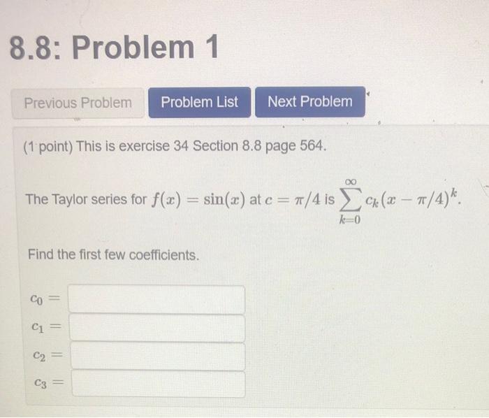 Solved 8.8: Problem 1 Previous Problem Problem List Next | Chegg.com