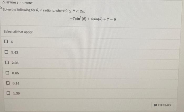 Solved solve the following for theta in radians where | Chegg.com