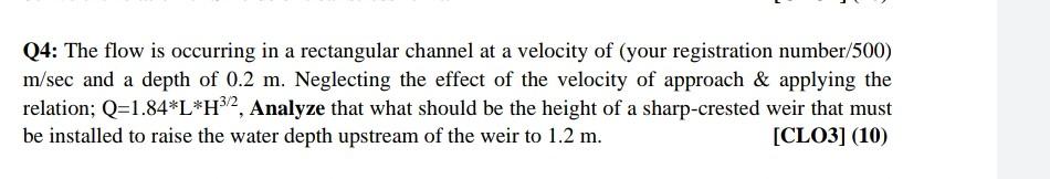 Solved Q4: The flow is occurring in a rectangular channel at | Chegg.com