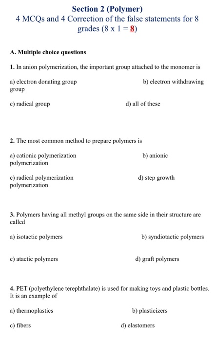 pg online homework 4 polymers answers