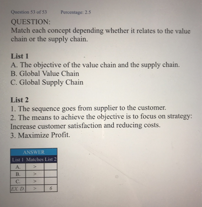 Solved Question 53 of 53 Percentage: 2.5 QUESTION: Match | Chegg.com