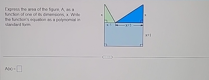 Dimension X Math Solved Express the area of the figure, A, as a function of | Chegg.com