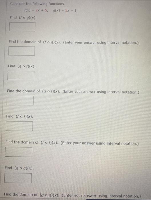 Solved Consider the following functions. f(x) = 2x + 5, g(x) | Chegg.com