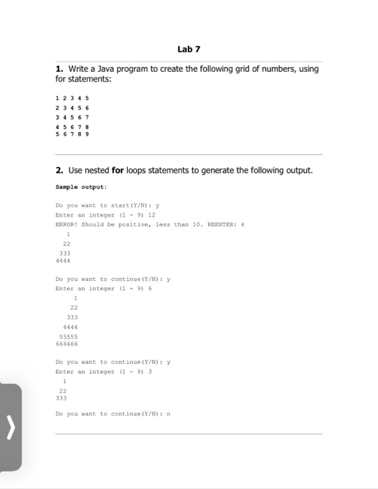 Solved Lab 7 1. Write a Java program to create the following | Chegg.com