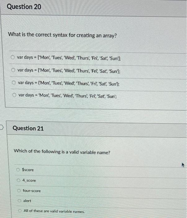 Solved Question 20 What is the correct syntax for creating | Chegg.com