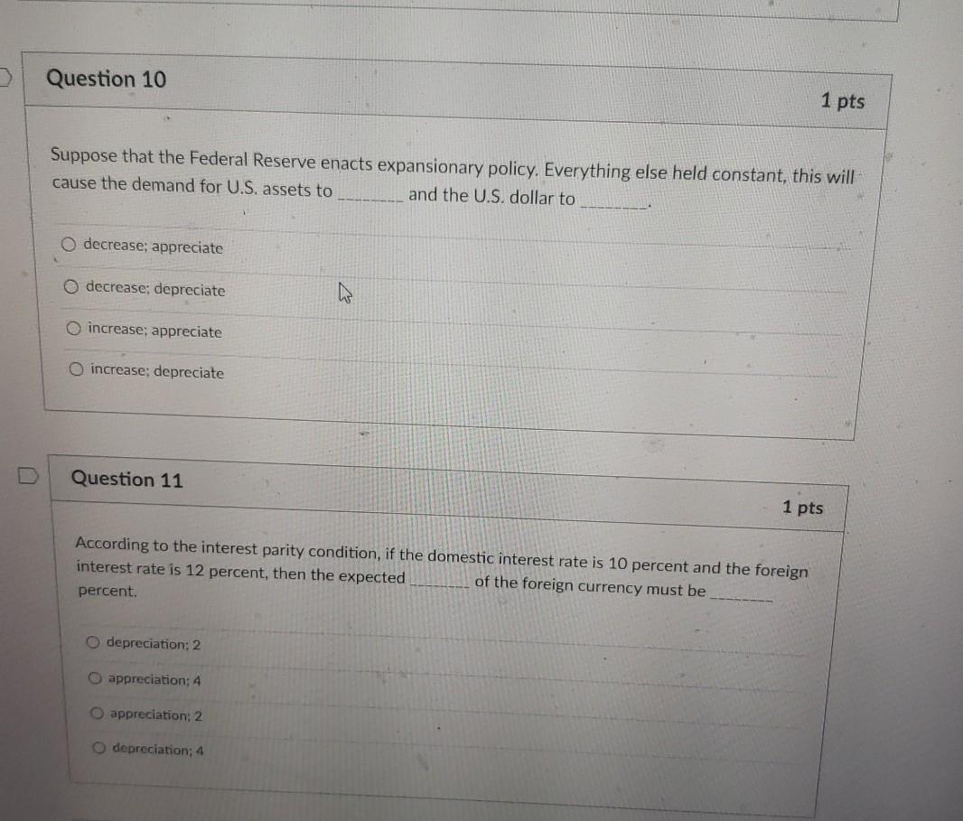 Solved Question 10 1 pts Suppose that the Federal Reserve | Chegg.com