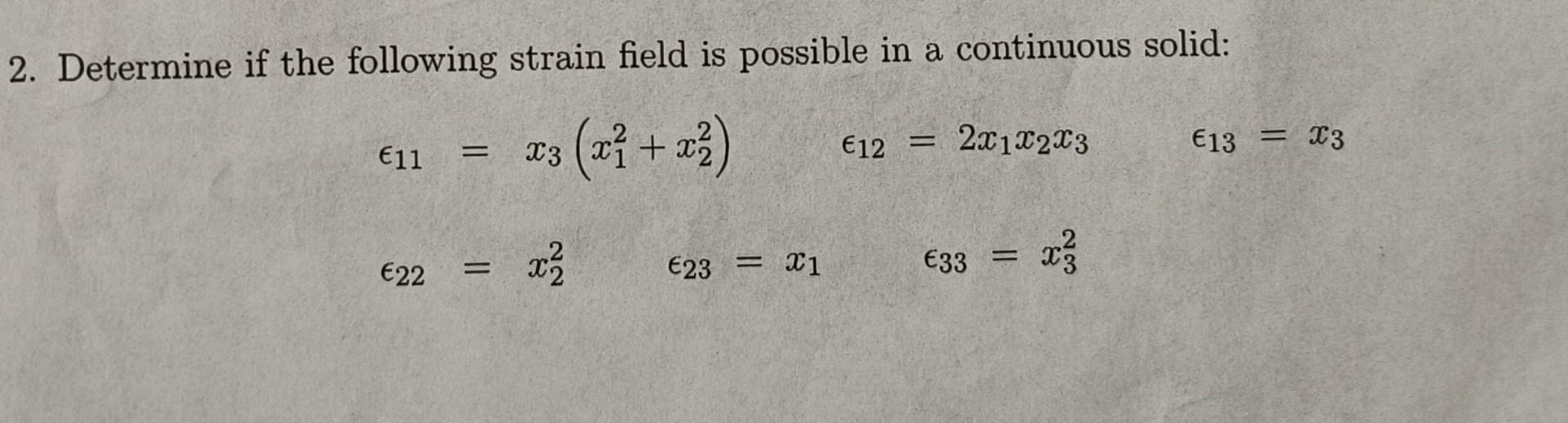 Solved Determine if the following strain field is possible | Chegg.com