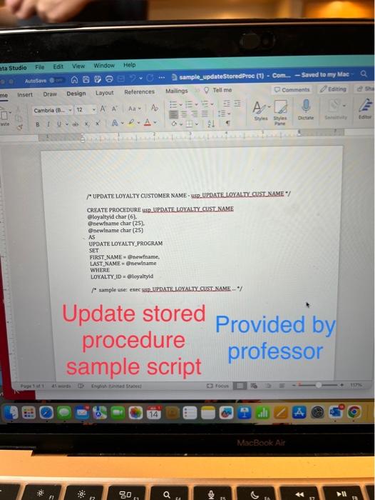 Solved Please help me write 3 update stored procedures for | Chegg.com