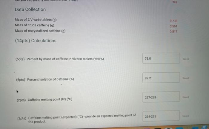 Solved Help With The Caffeine Melting Point Lit C Caffeine Chegg Com