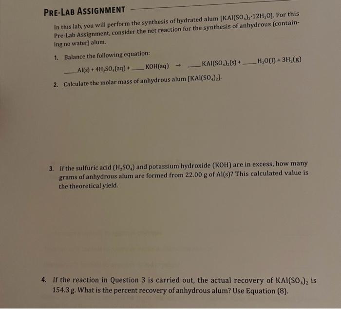 Solved PRE-LAB ASSIGNMENT In this lab, you will perform the | Chegg.com