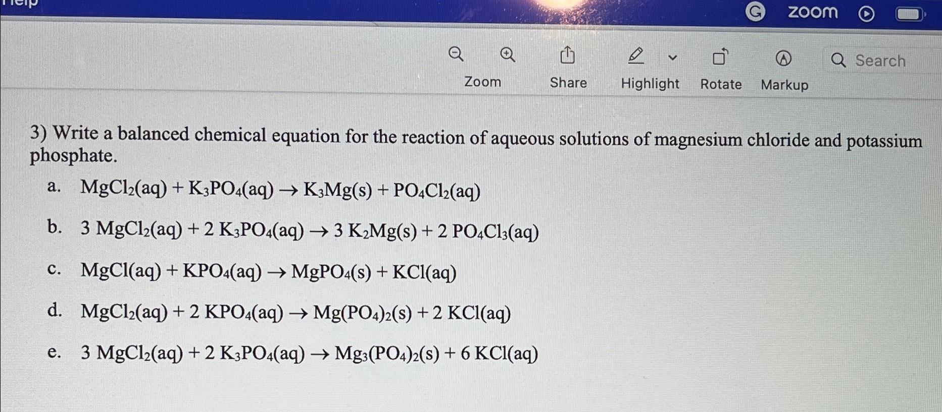 Solved Write a balanced chemical equation for the reaction