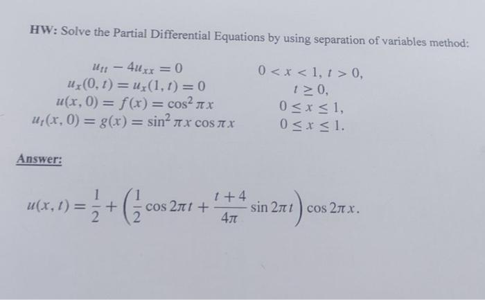 Solved HW: Solve the Partial Differential Equations by using | Chegg.com