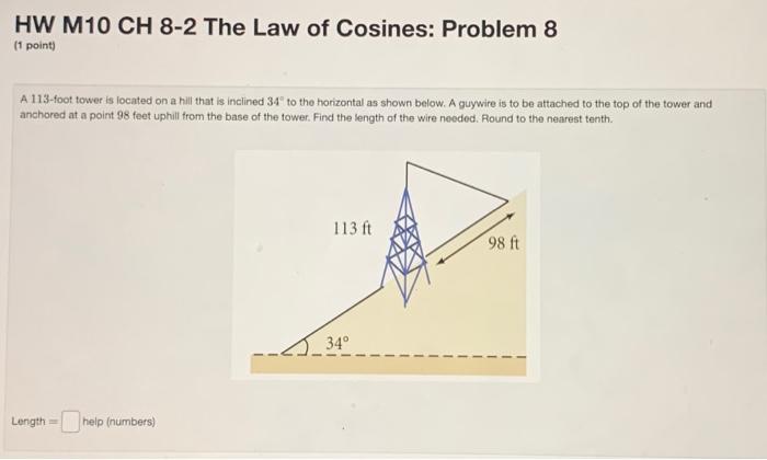 law of cosines homework 8