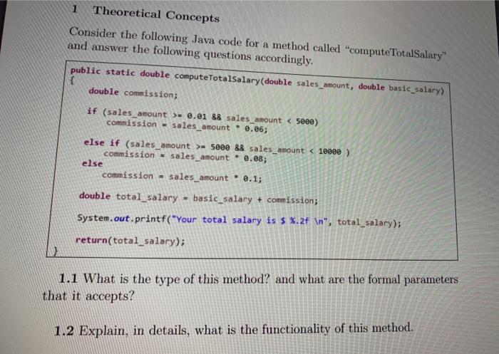 Solved 1 Theoretical Concepts Consider the following Java | Chegg.com