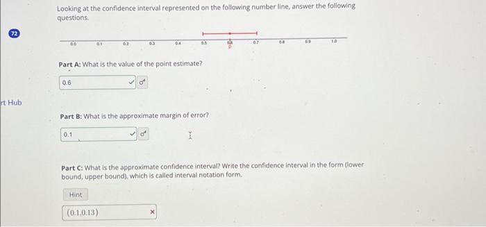 Solved 72 rt Hub Looking at the confidence interval | Chegg.com