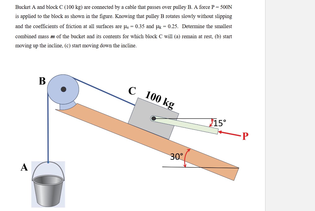 Solved Bucket A and block C (100kg) ﻿are connected by ﻿a | Chegg.com
