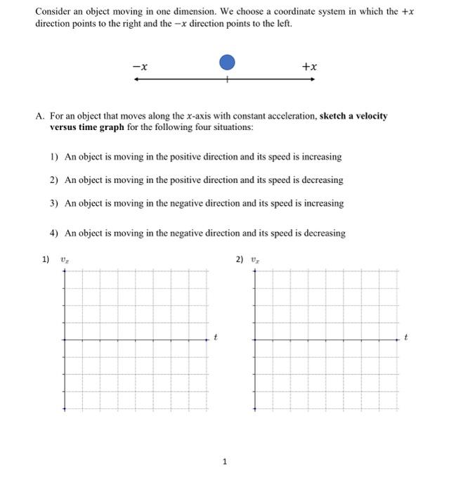Solved Consider An Object Moving In One Dimension. We Choose | Chegg.com