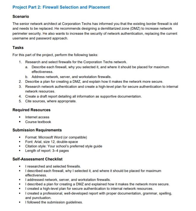 Solved Project Part 2: Firewall Selection and Placement | Chegg.com