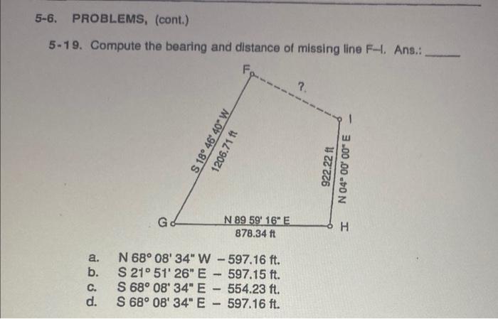 Solved 5-19. Compute the bearing and distance of missing | Chegg.com
