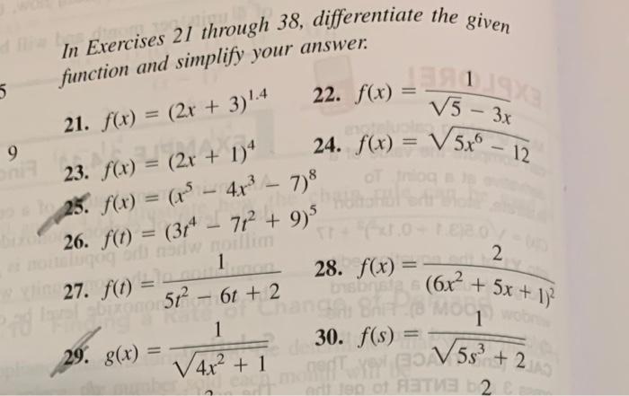 Solved In Exercises 21 through 38, differentiate the given | Chegg.com