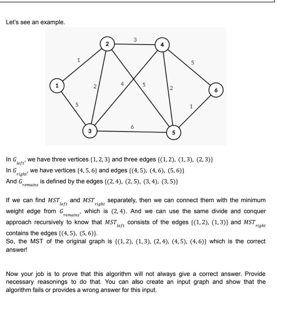 Solved Problem \#3: A divide-and-conquer MST algorithm(?!) | Chegg.com