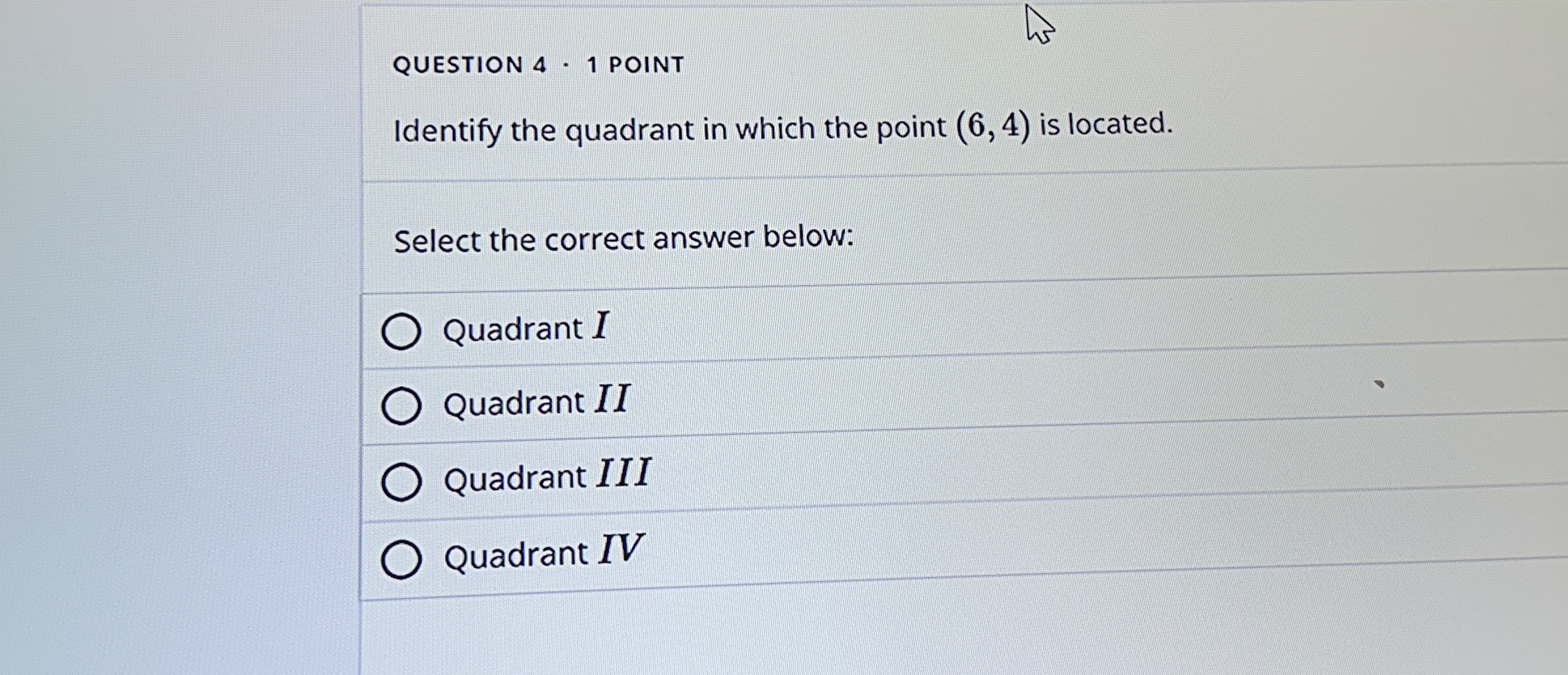 Solved QUESTION 4 • 1 ﻿POINTIdentify the quadrant in which | Chegg.com