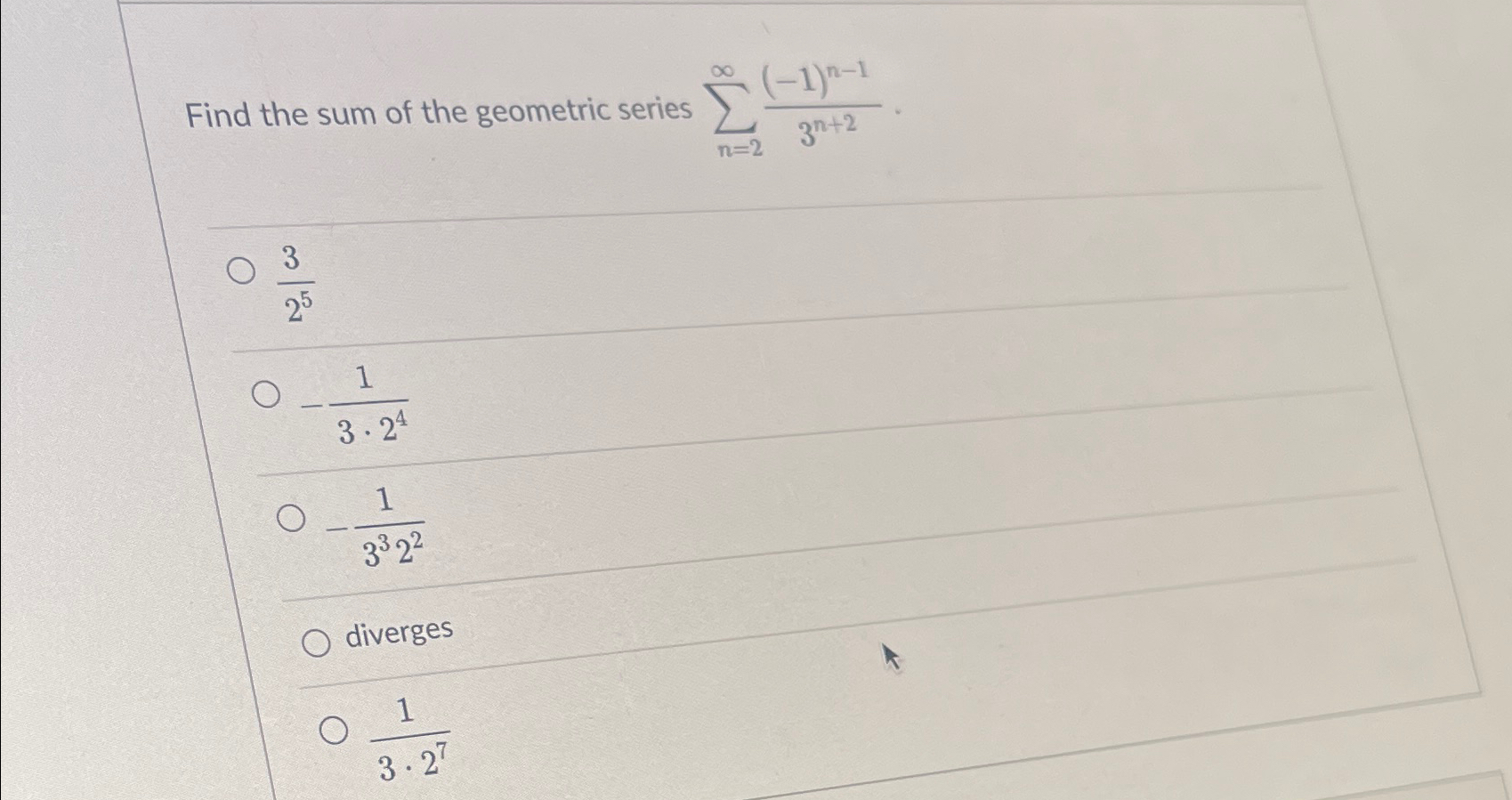 Solved Find the sum of the geometric series | Chegg.com