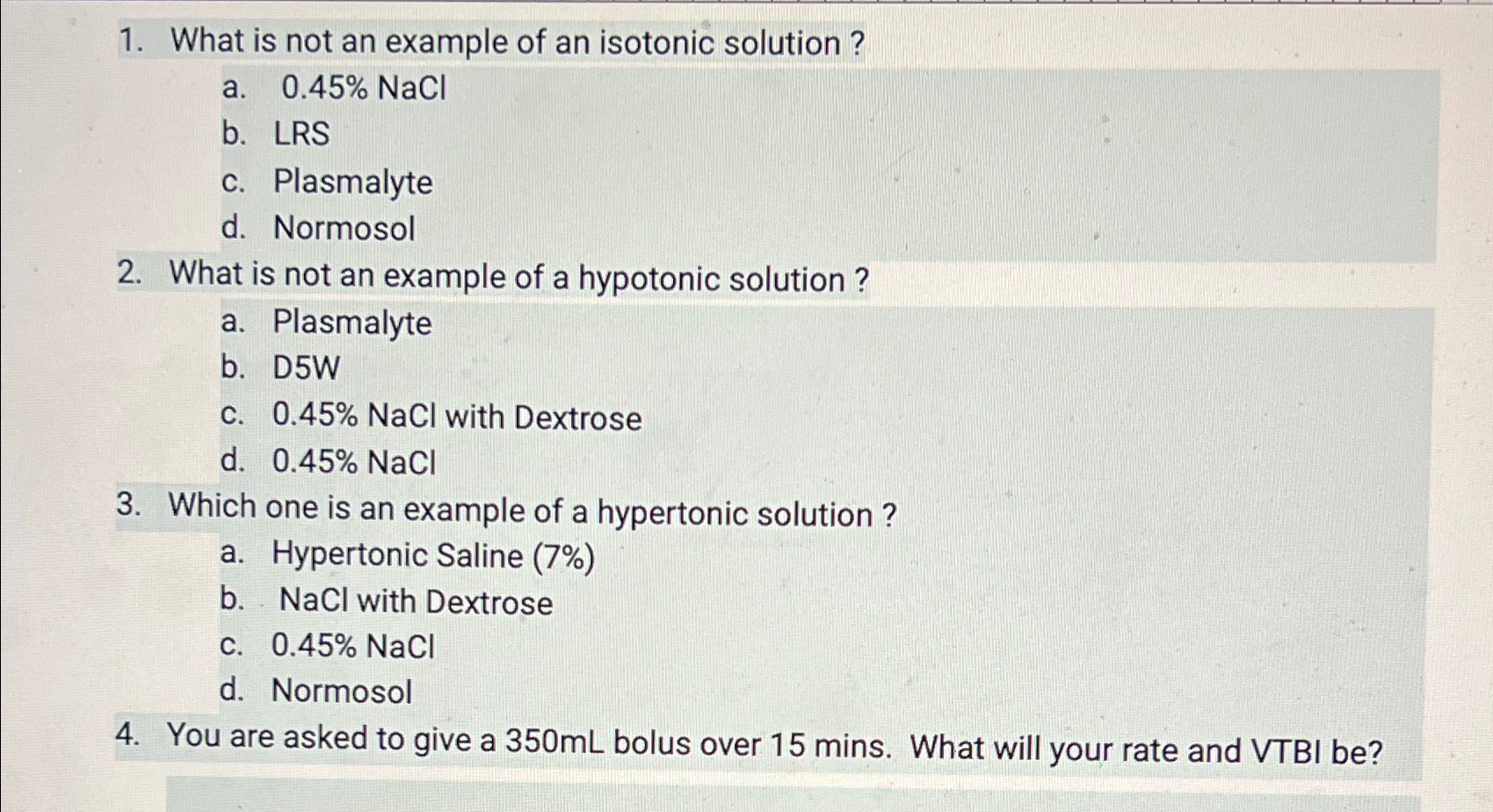 Solved What is not an example of an isotonic | Chegg.com