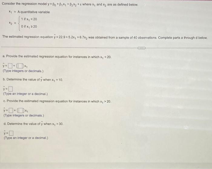 Solved Consider the regression model y=β0+β1x1+β2x2+e where | Chegg.com