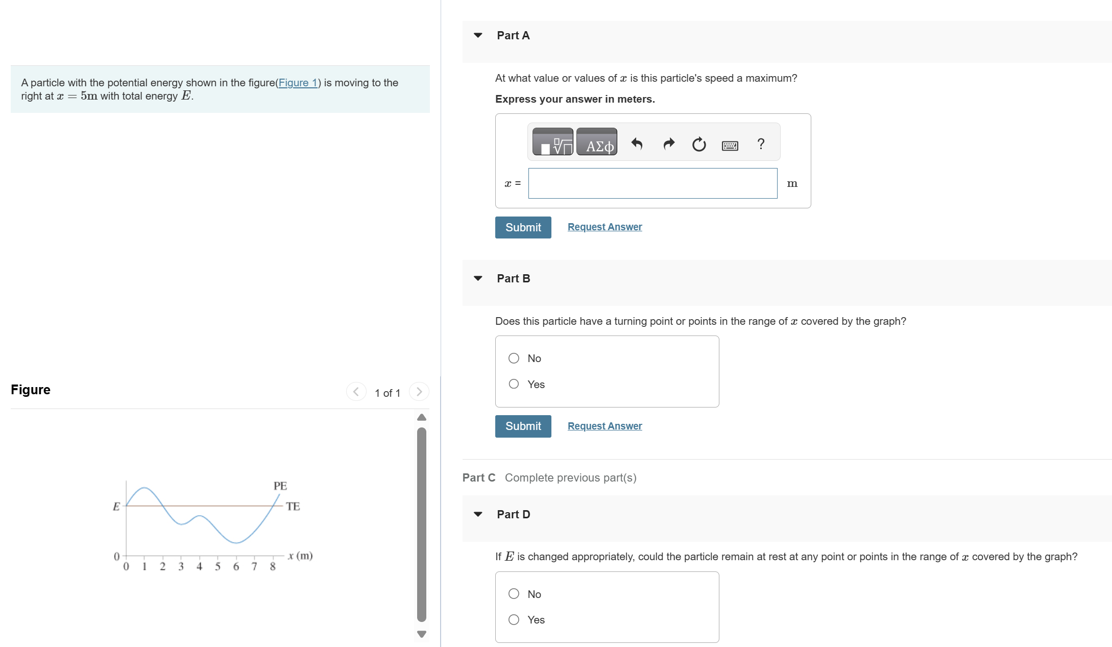 Solved A particle with the potential energy shown in ﻿the | Chegg.com