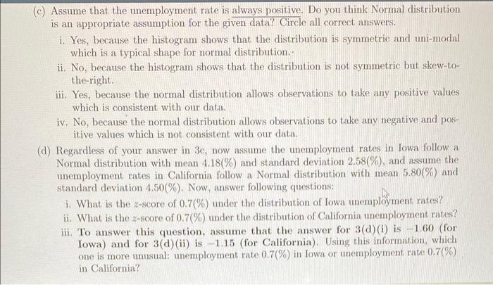 Solved 3. Iowa Unemployment. A professor at lowa State has a | Chegg.com