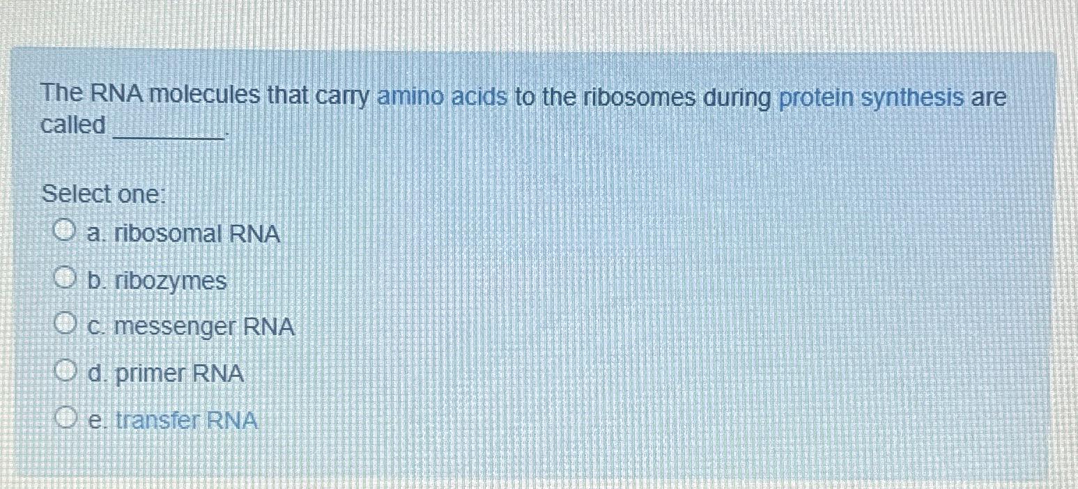 Solved The RNA molecules that carry amino acids to the
