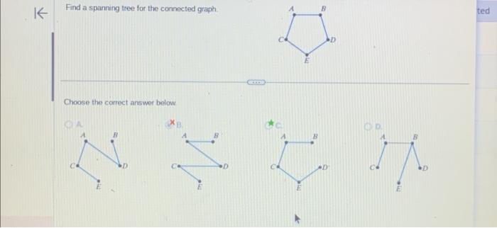 Solved Find a spanning tree for the connected graph Choose | Chegg.com