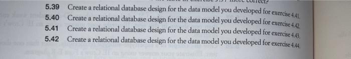 5.39 Create a relational database design for the data | Chegg.com
