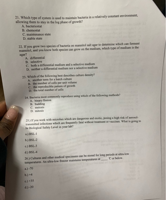solved 21 which type of system is used to maintain bacte chegg com chegg com