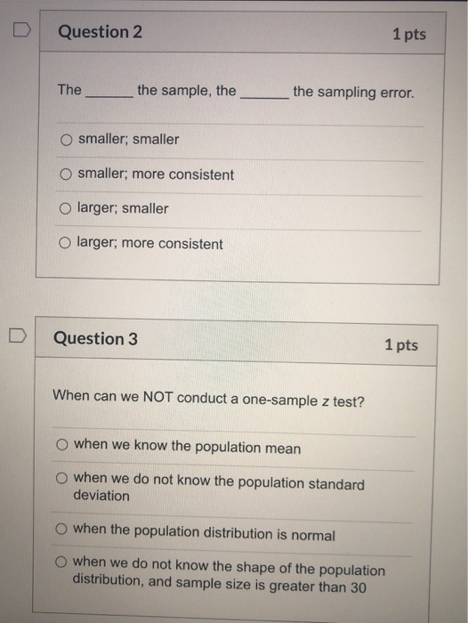 Solved Question 2 1 pts The the sample, the the sampling | Chegg.com