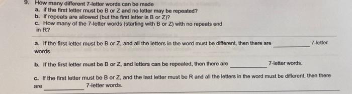 Solved 9 How Many Different 7 Letter Words Can Be Made A Chegg Com