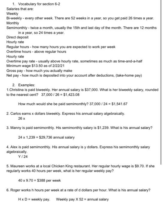 Solved 1. Vocabulary for section 6 2 Salaries that are Chegg