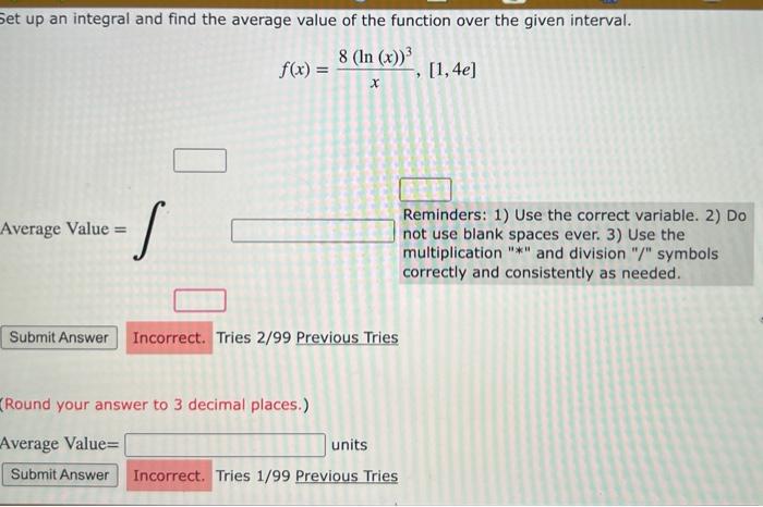 Solved Set up an integral and find the average value of the | Chegg.com