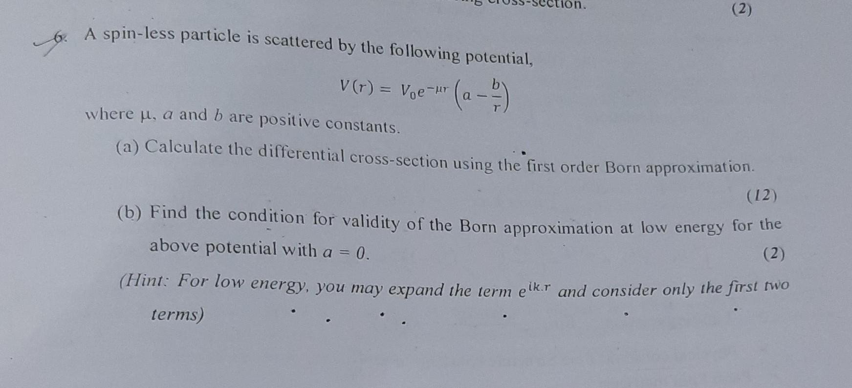 Solved A spin-less particle is scattered by the following | Chegg.com