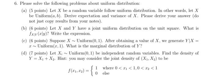 Solved 6. Please solve the following problems about uniform | Chegg.com