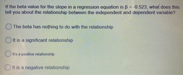 Solved If The Beta Value For The Slope In A Regression Eq Chegg Com