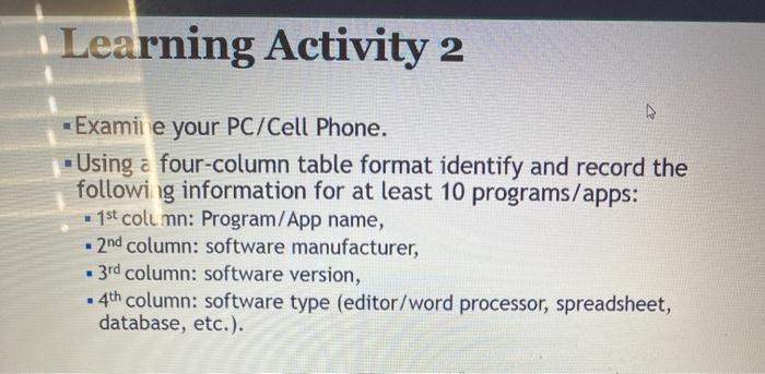 Solved Learning Activity 2 -Examii e your PC/Cell Phone. | Chegg.com