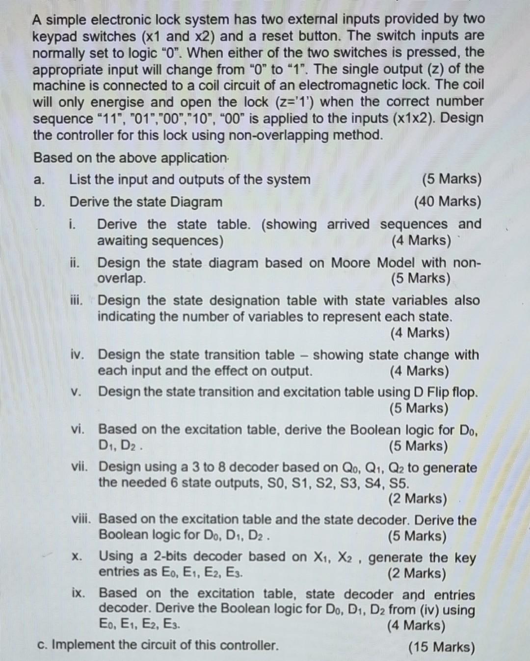 Solved A simple electronic lock system has two external Circuit Diagram