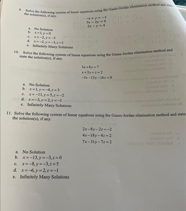 Solved 9 Solve The Following System Of Linear Equations Chegg Com