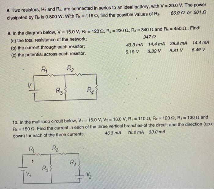 Solved 8. Two resistors, R1 and Rz, are connected in series | Chegg.com