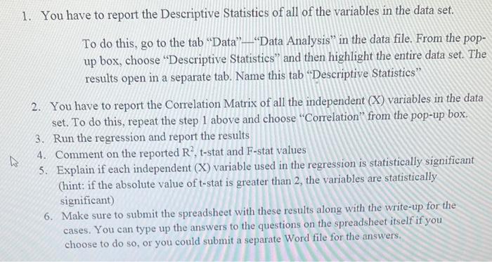 Solved 1. You have to report the Descriptive Statistics of | Chegg.com